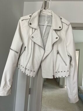 Women’s White Studded Faux Leather Moto Jacket